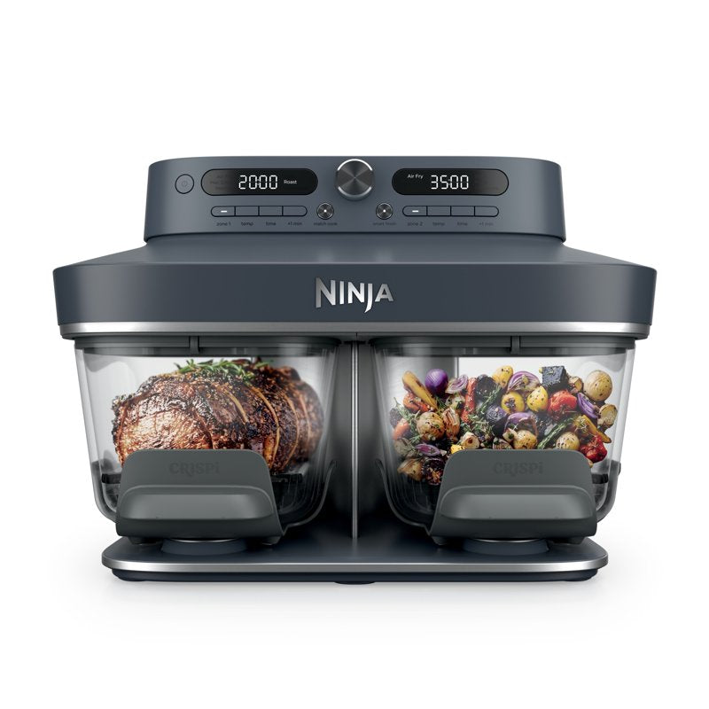 DualZone Glass Air Fryer - 8-Qt Capacity with Non-Toxic Containers - Blue
