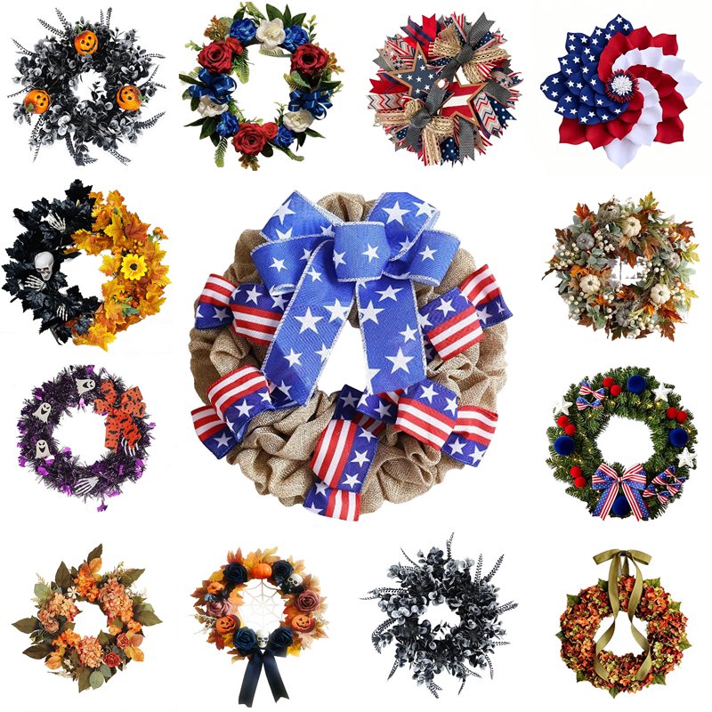 Patriotic Wreath Decorations - Independence Day, Veterans Day, Memorial Day, Flag Day - Variation E