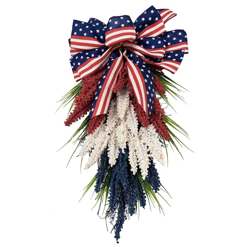 Patriotic 4th of July Wreath G - Red White Blue Independence Day Front Door Decor