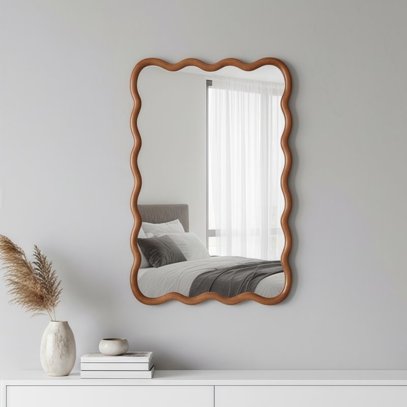 Wall Mirror 20x30 Wavy Rectangle Solid Wood Frame - Yellowish Finish