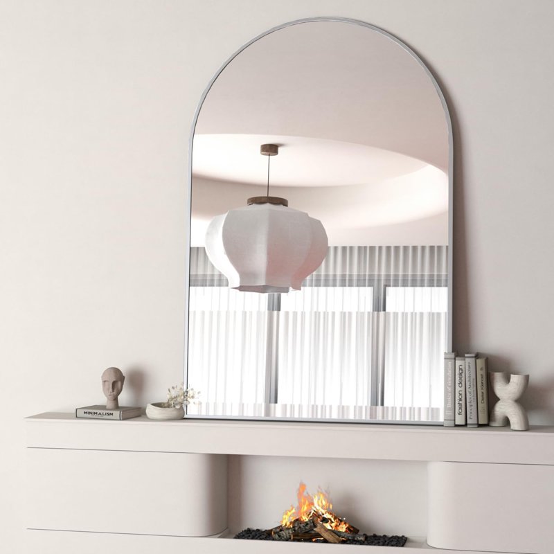 Arched Wall Mirror 24x32 Inches - Silver Finish, Modern Bathroom & Bedroom Decor