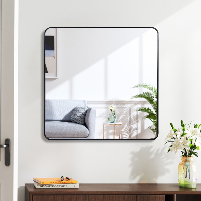 Square Wall Mirror 30x30 Inches Black Metal Frame - Vanity Mirror for Bathroom & Bedroom - Modern Home Decor (Variation: Black)