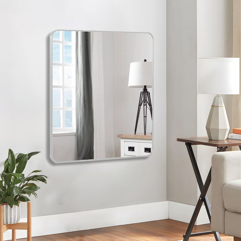 Square Metal Wall Mirror - 30x30 Inch Vanity Mirror for Bathroom & Bedroom - Silver Variation