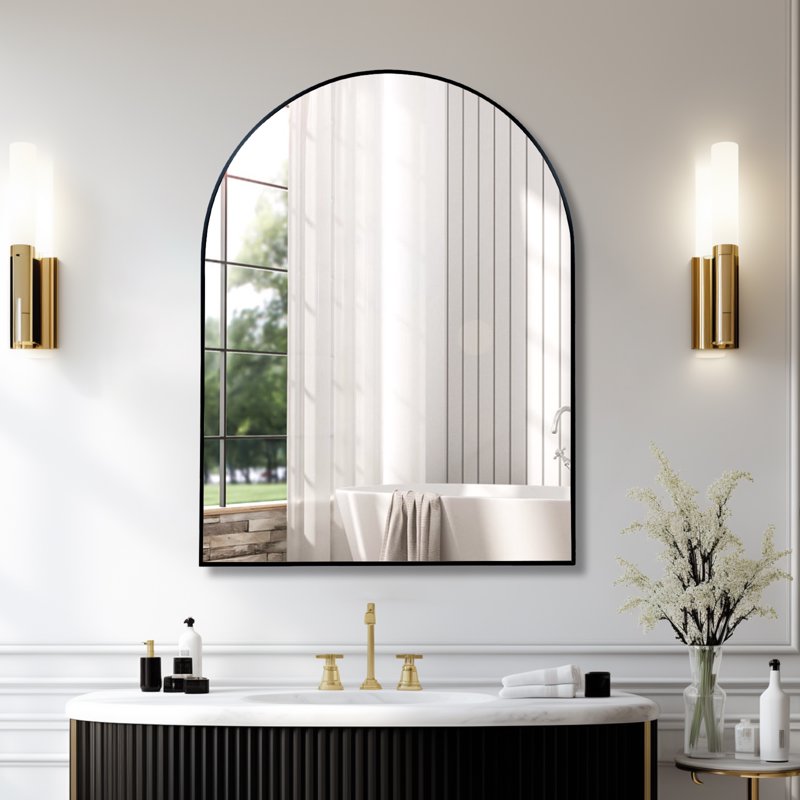 Wall Mirror 30x40 Arched Metal Vanity Mirror for Bathroom Bedroom Living Room - Black