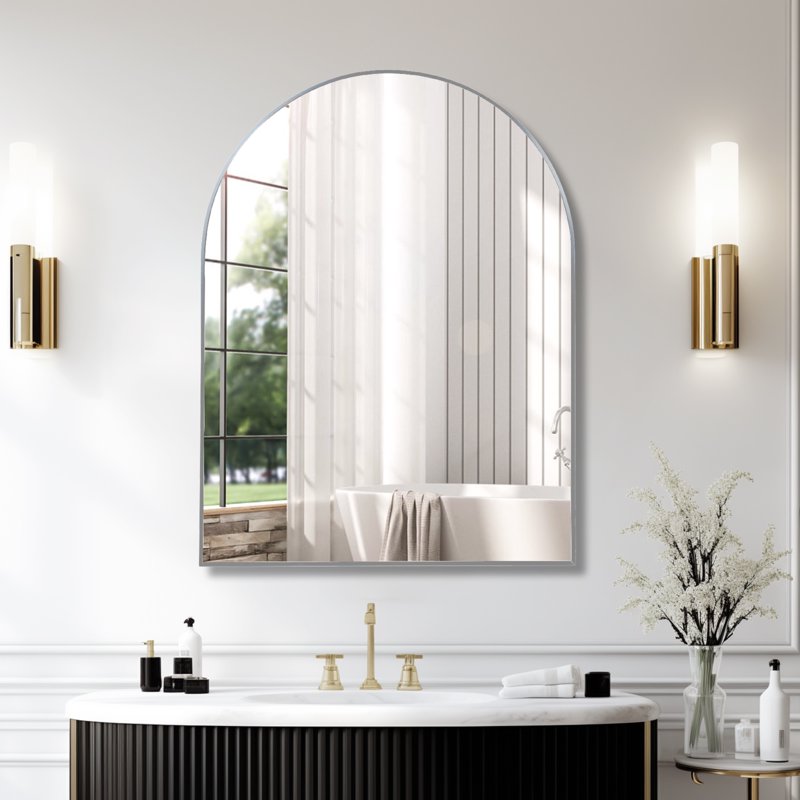 Wall Mirror 30x40 Arched Metal Vanity Mirror for Bathroom Bedroom Living Room Silver - Modern & Elegant