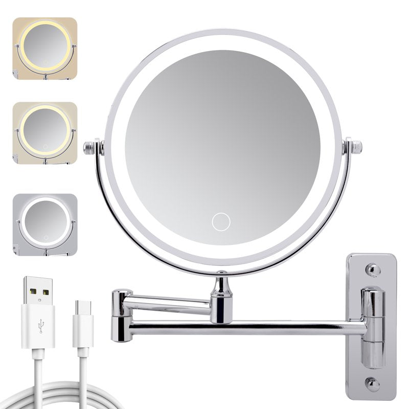 Rechargeable LED Wall Mounted Makeup Mirror - Double-Sided Magnification