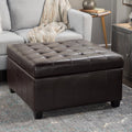 Contemporary Tufted Leather Storage Ottoman - Brown