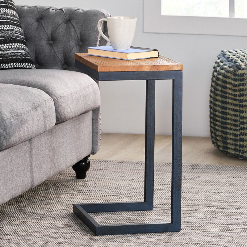 Firwood Accent Side Table - Antique Black & Blue Finish