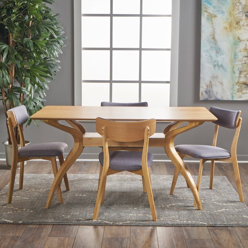 Mid Century Modern 5-Piece Dining Set - Natural Oak & Dark Grey