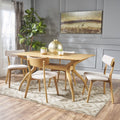 Mid Century Modern Wood 5 Piece Dining Set - Light Beige