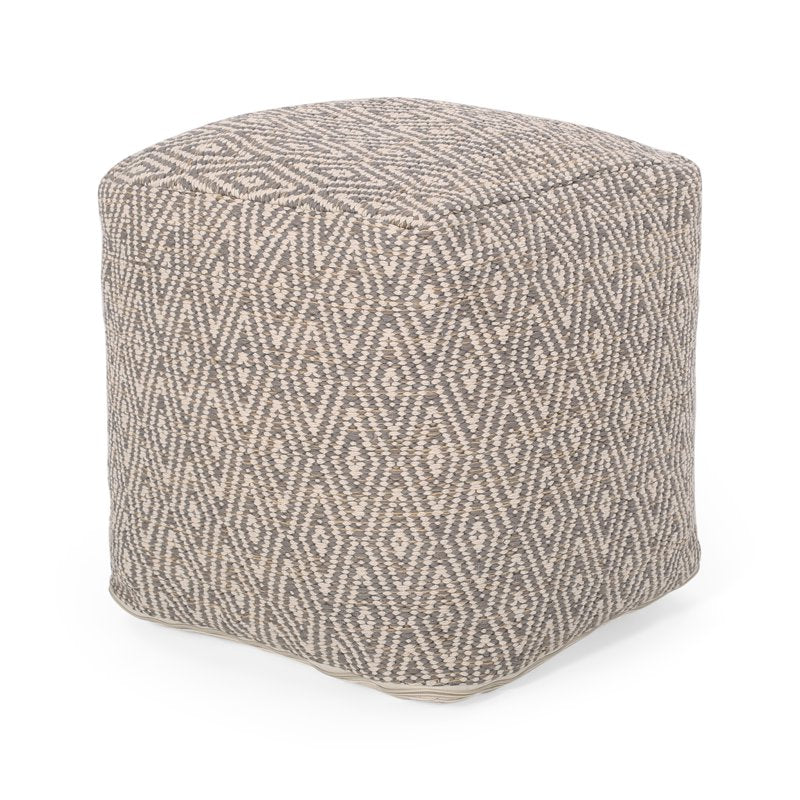 Cotton Cube Pouf - Handcrafted Boho Style, Gray Variation