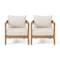 Acacia Wood Outdoor Club Chair Set with Cushions - 2 Pieces, Beige