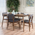 Mid-Century Charcoal Fabric and Oak Walnut Dining Set - Seats 4