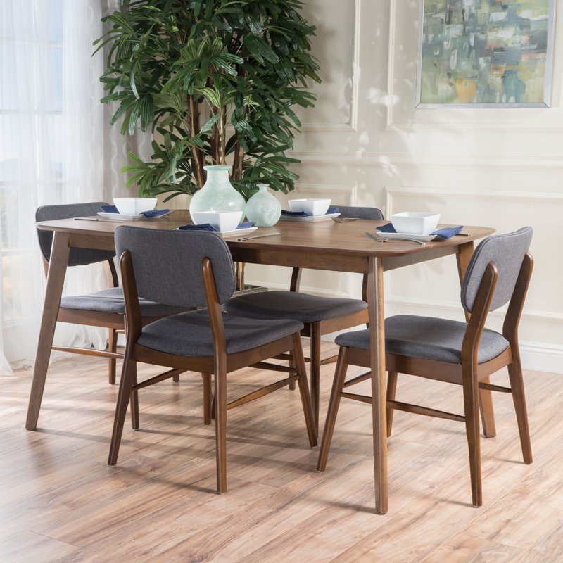 Mid-Century Charcoal Fabric and Oak Walnut Dining Set - Seats 4
