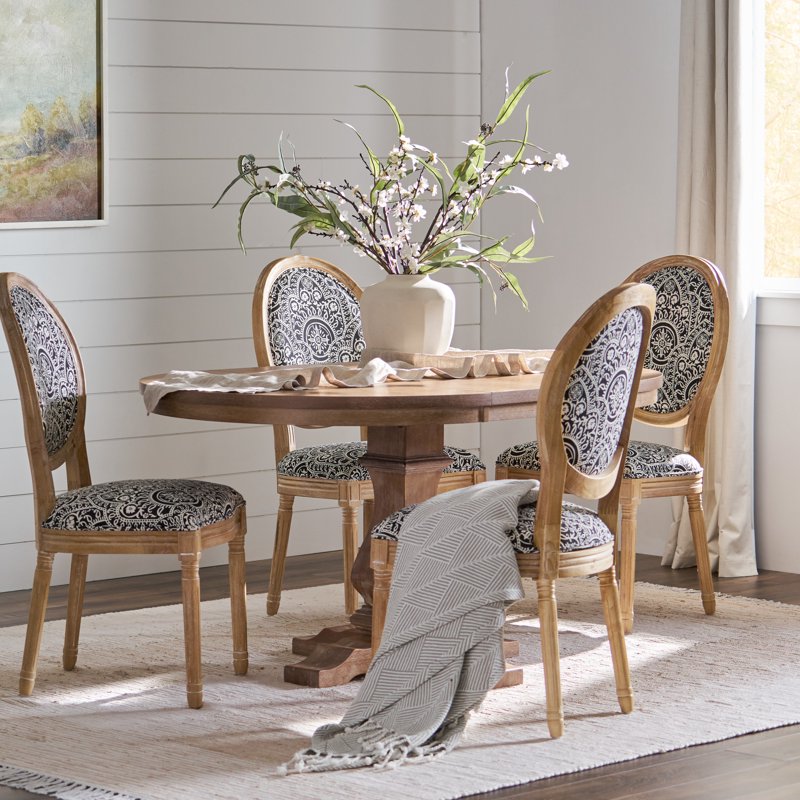 5 Piece Dining Set - Black and White Print & Natural