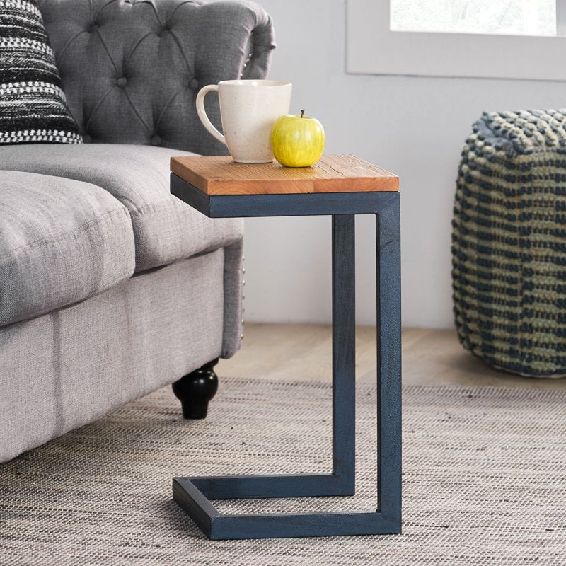 C-Shaped Accent Side Table - Antique Firwood & Iron Frame