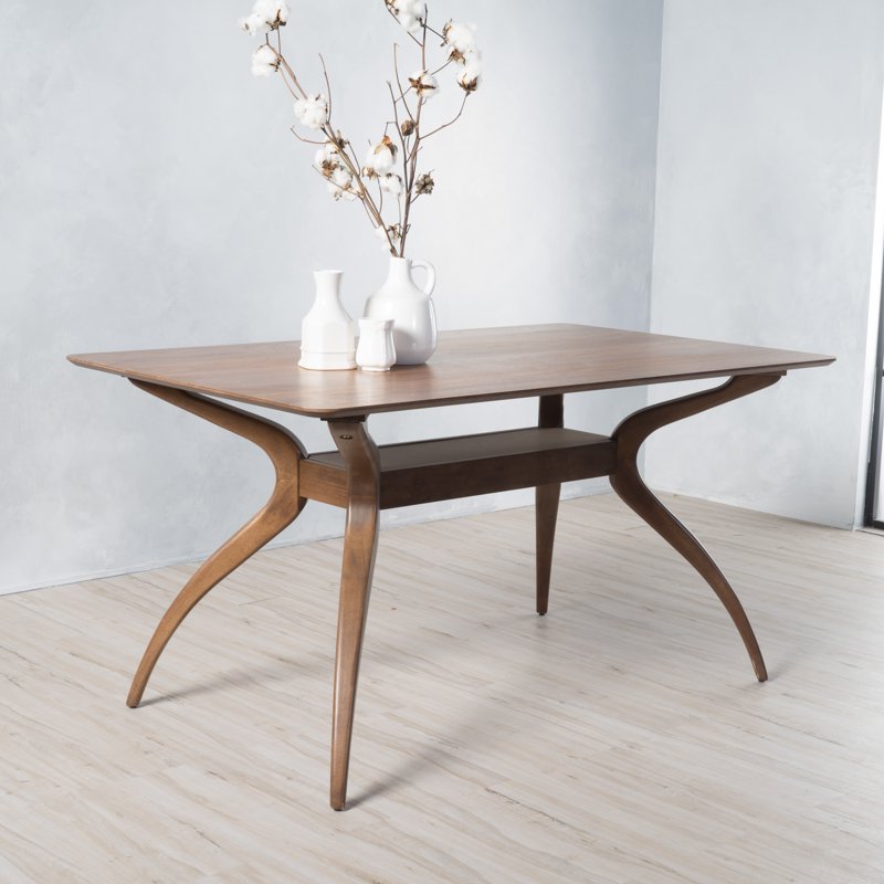 Natural Walnut Wood Dining Table with Concave Legs