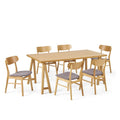 Mid-Century Modern 7 Piece Dining Set - Dark Gray & Natural Oak
