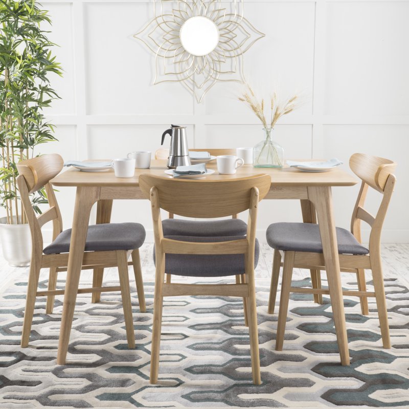 Mid-Century Modern 5 Piece Dining Set - Dark Gray & Natural Oak