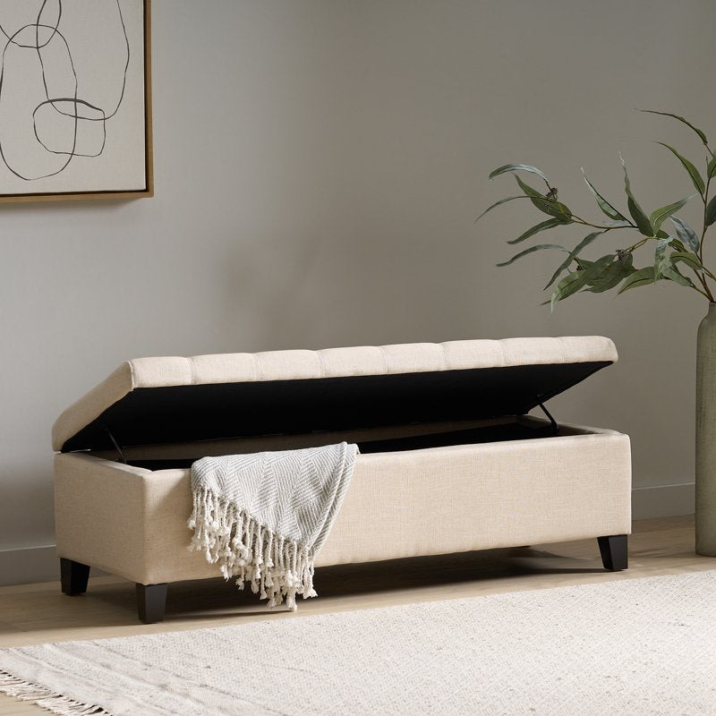 Tufted Fabric Storage Ottoman Bench - Meadow Beige