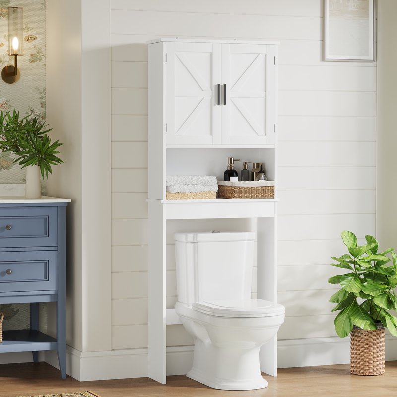 Over The Toilet Storage Cabinet with Adjustable Shelf - White Bathroom Organizer