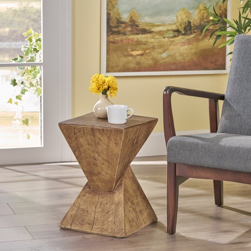 Indoor Lightweight Concrete Accent Table - Twisted Hourglass Design
