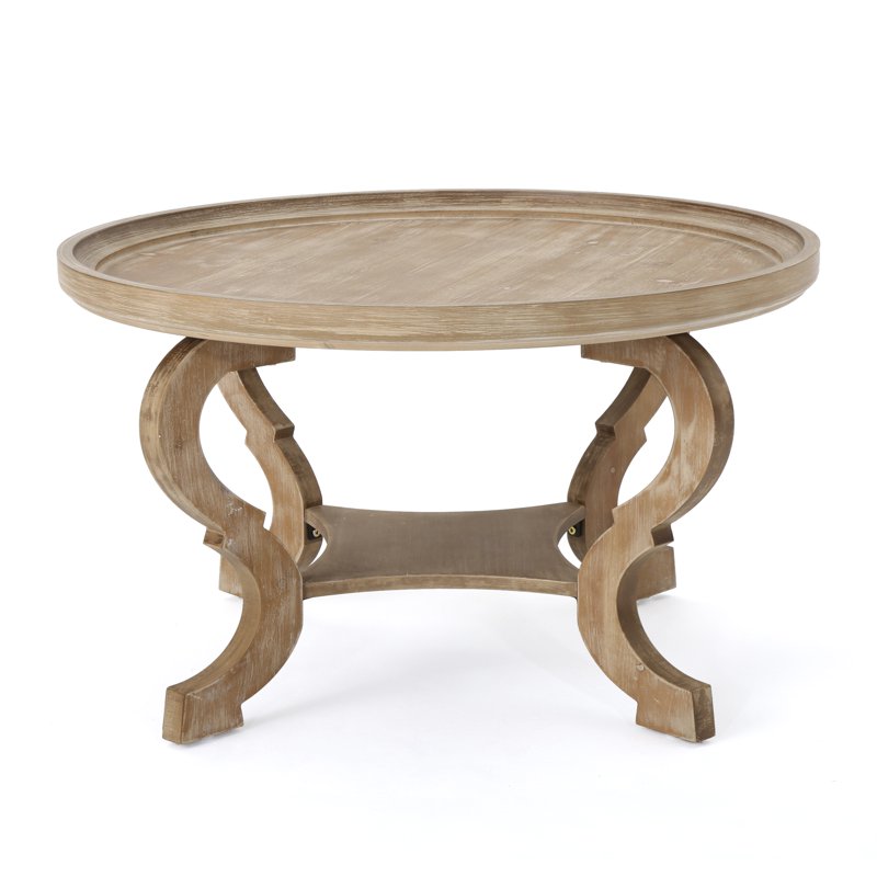 Faux Wood Circular Coffee Table - Natural Finish, 33"