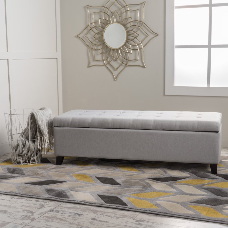 Light Grey Fabric Storage Ottoman with Soft-Closing Hinges