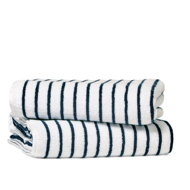 Navy 2 Pack Striped Cotton Cabana Beach & Pool Towels - Soft Absorbent 450 GSM