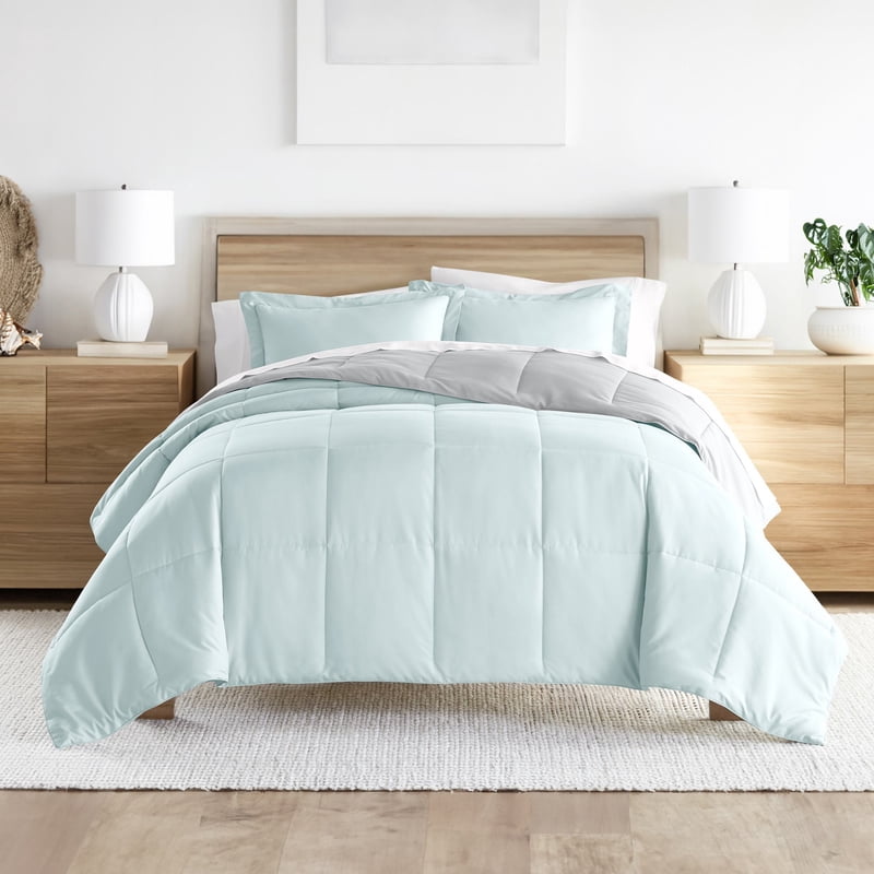 Twin/Twin XL Reversible Lightweight Down Alternative Comforter Set - Aqua & Gray