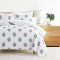 King Dusk Blue Stamped Bloom Reversible Quilt Set - Soft & Cozy Bedding