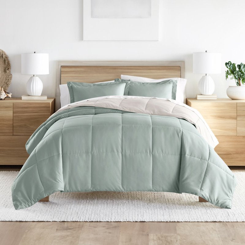 Reversible All-Season Down Alternative Comforter Set with Sham - Full/Queen Eucalyptus & Natural