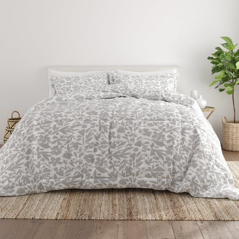 King Light Gray Abstract Garden Comforter Set - Hypoallergenic Microfiber Bedding