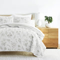 Twin Light Gray Blooming Daisy Reversible Quilt Set with Shams - Soft & Durable Bedding