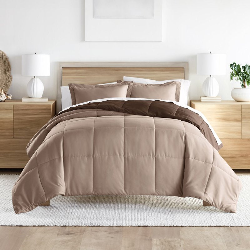 Reversible All-Season Lightweight Down Alternative Comforter Set - Twin/Twin XL, Taupe & Chocolate