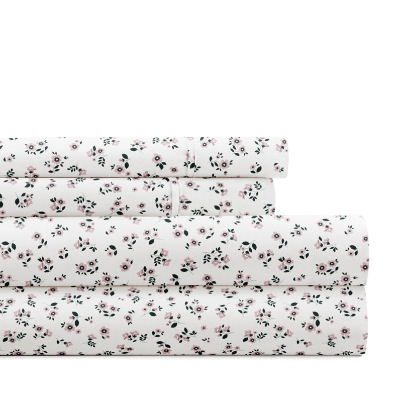 Full Microfiber Bed Sheets Set with Delicate Blossoms Pattern - Mauve Ditsy Floral