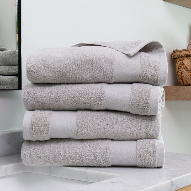 Farmhouse Cotton Bath Towel Set - Light Gray, 4-Piece Luxury Hotel Quality