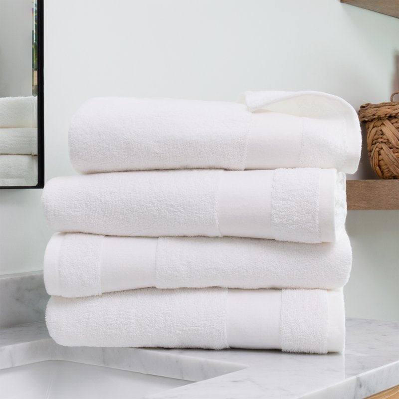 Farmhouse Cotton Bath Towel Set - White, 4 Pieces, Hotel Quality