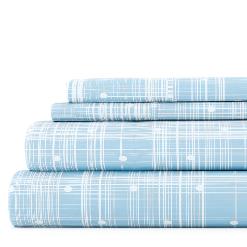 Queen Aqua Polka Dot Microfiber Bed Sheets Set - Patterned, Wrinkle-Resistant