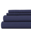 Queen Microfiber Bed Sheets Set with Pattern, Navy Heart - 4 Piece