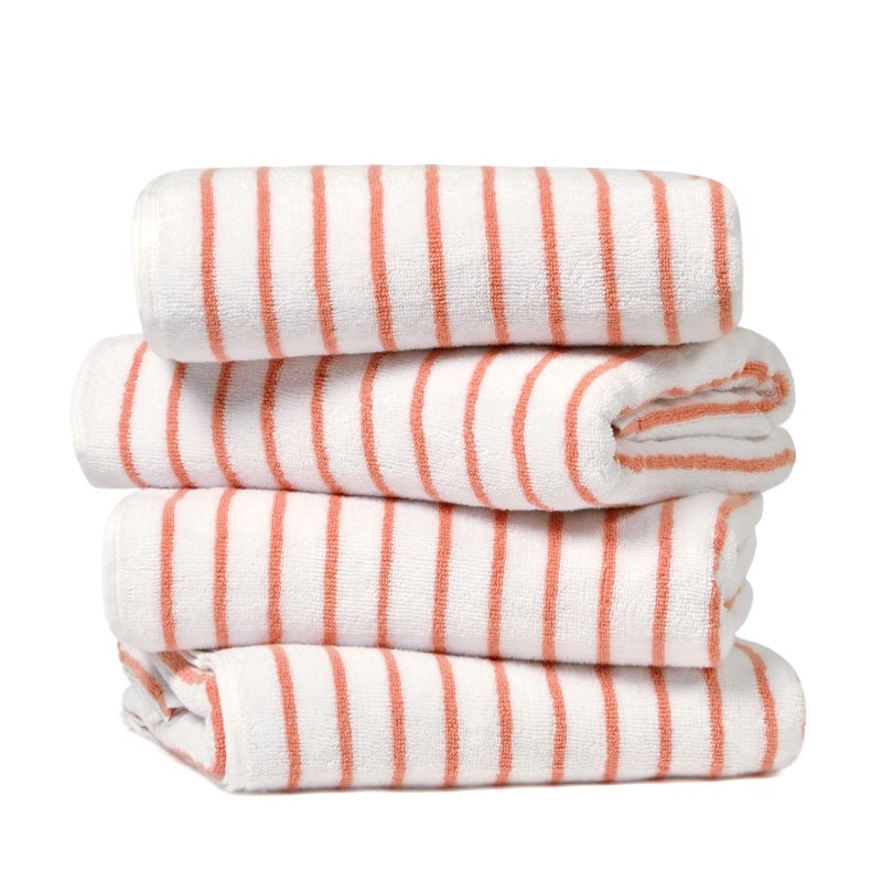 Coral 4-Pack Striped Cotton Beach & Pool Towels - Soft Absorbent Cabana Set