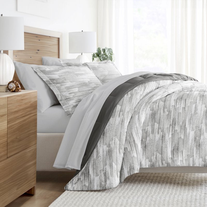 Twin Microfiber Bedding Set with Patterned Comforter & Solid Sheets - Gray Textured Stripe