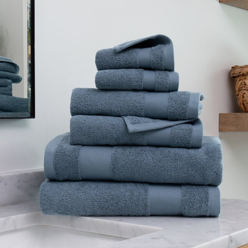 Farmhouse Cotton Bath Towel Set - Light Blue, 6 Pieces - Hotel Quality