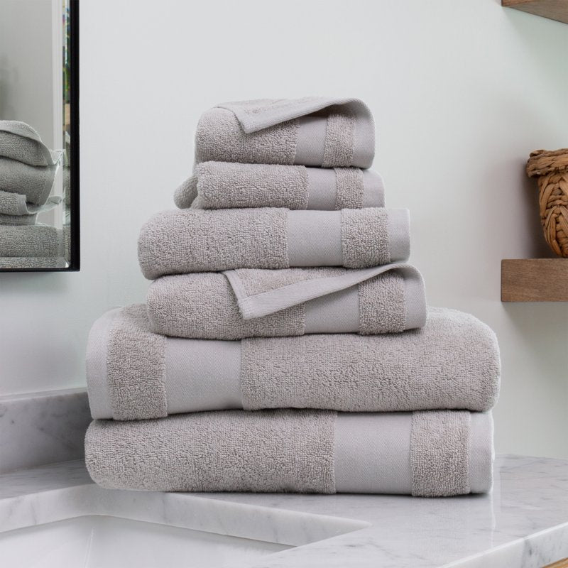 Noble Linens 6-Piece Farmhouse Cotton Bath Towel Set - Light Gray