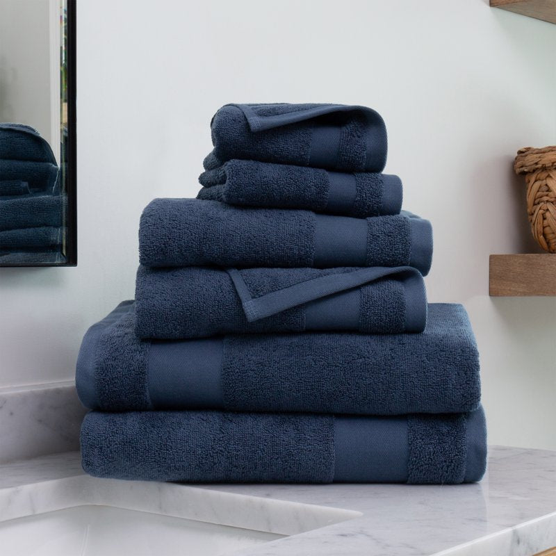 Noble Linens 6-Piece Farmhouse Cotton Bath Towel Set - Navy Blue