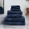 Noble Linens 6-Piece Farmhouse Cotton Bath Towel Set - Navy Blue
