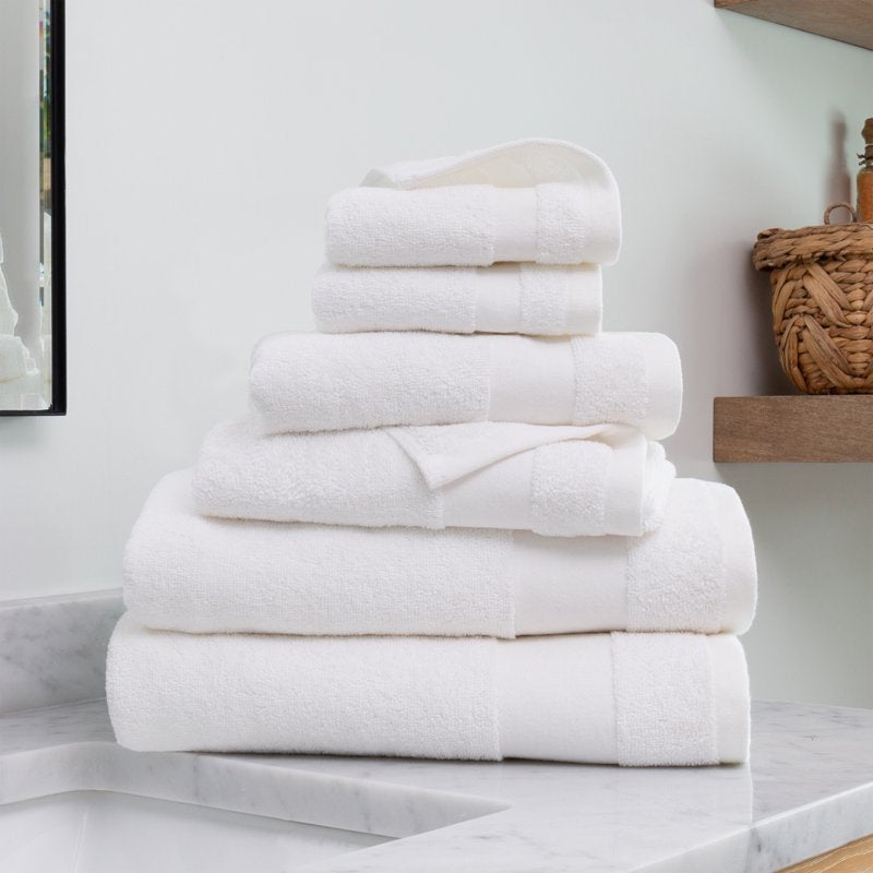 White Farmhouse Cotton Bath Towel Set - 6 Piece Hotel Quality Towels