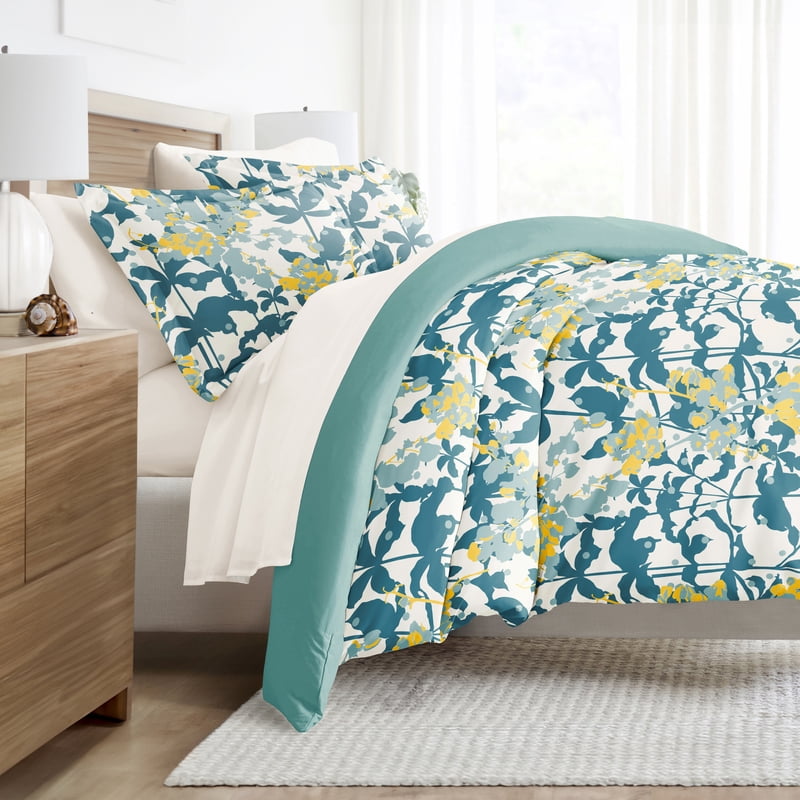 Twin XL Duvet Cover Set with Comforter and Sheets - Boho Flower Teal, 7 Pieces