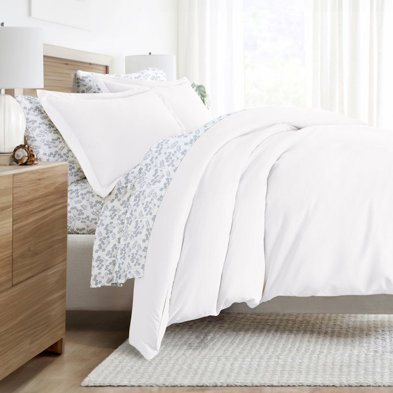 Twin Solid Duvet Cover Set with White Comforter & Microfiber Sheets - Noble Linens