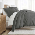 King Solid Duvet Cover Set in Gray with Comforter & Microfiber Sheets